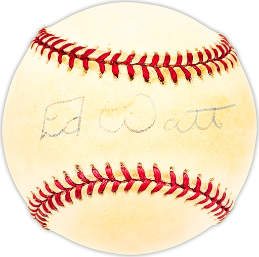 Ed Eddie Watt Autographed Official AL Baseball Baltimore Orioles Beckett BAS QR #BM25447