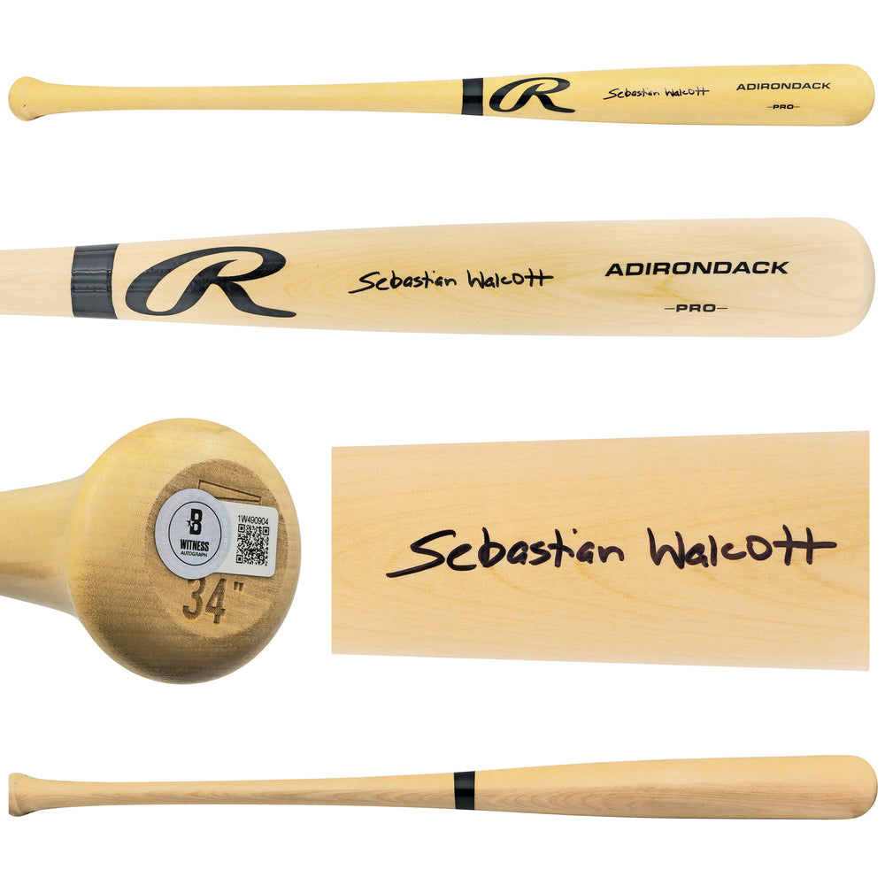 Sebastian Walcott Autographed Blonde Rawlings Adirondack Baseball Bat Texas Rangers Full Name Beckett BAS Witness