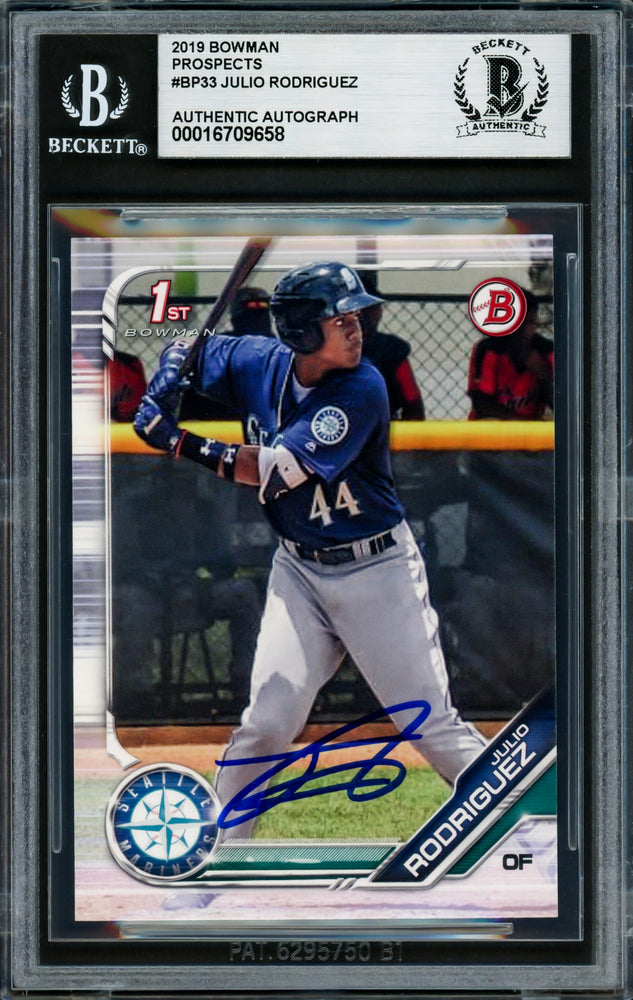 Julio Rodriguez Autographed 2019 1st Bowman Prospects Rookie Card #BP33 Seattle Mariners Beckett BAS