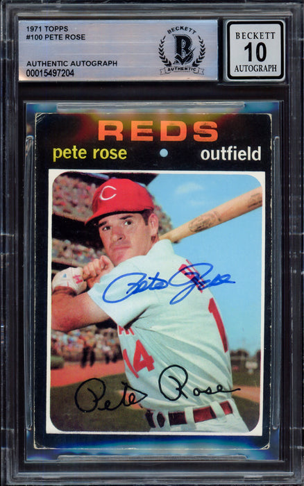 Pete Rose Autographed 1971 Topps Card #100 Cincinnati Reds Auto Grade Gem Mint 10 Beckett BAS #15497204
