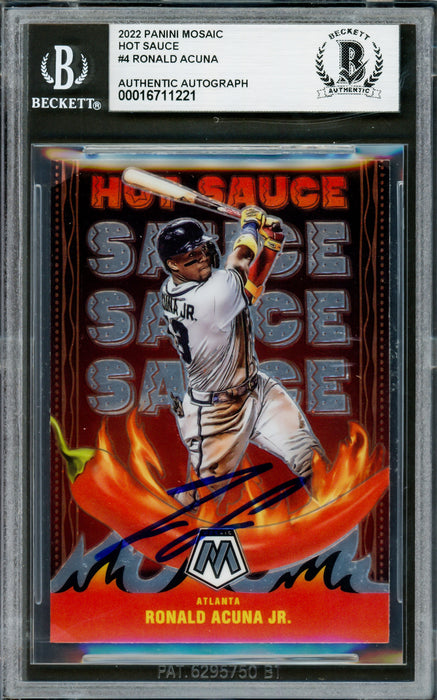 Ronald Acuna Jr. Autographed 2022 Panini Mosaic Hot Sauce Card #HS4 Atlanta Braves Beckett BAS #16711221