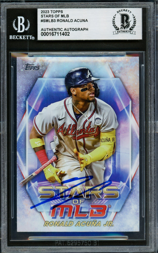 Ronald Acuna Jr. Autographed 2023 Topps Stars of MLB Card #SMLB-3 Atlanta Braves Beckett BAS #16711402