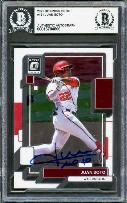 Juan Soto Autographed 2021 Donruss Optic Card #191 New York Yankees Beckett BAS #16704866