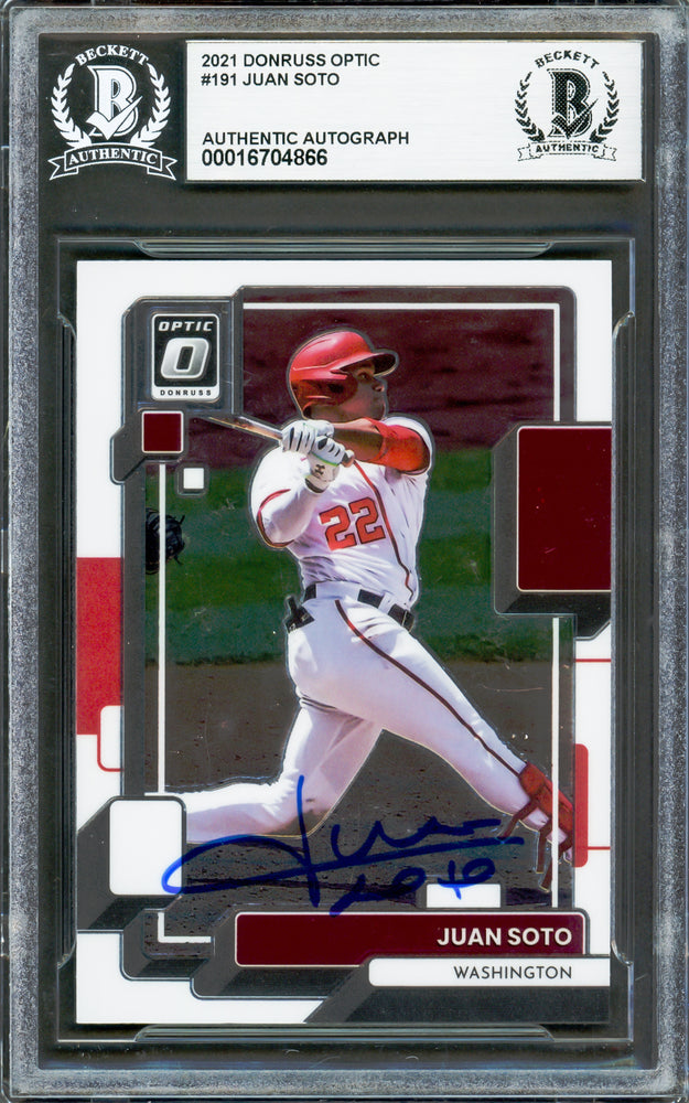 Juan Soto Autographed 2021 Donruss Optic Card #191 New York Yankees Beckett BAS #16704866