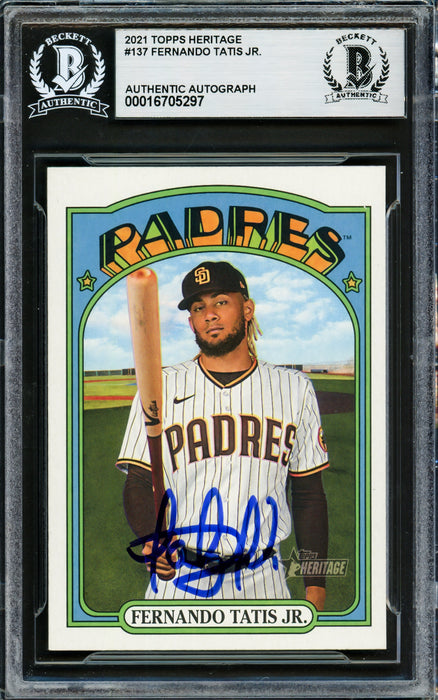 Fernando Tatis Jr. Autographed 2021 Topps Heritage Card #137 San Diego Padres Beckett BAS #16705297