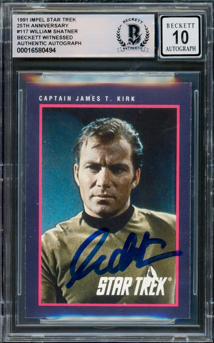 William Shatner Autographed 1991 Impel 25th Anniversary Card #117 Star Trek Captain Kirk Auto Grade Gem Mint 10 Beckett BAS #16580494