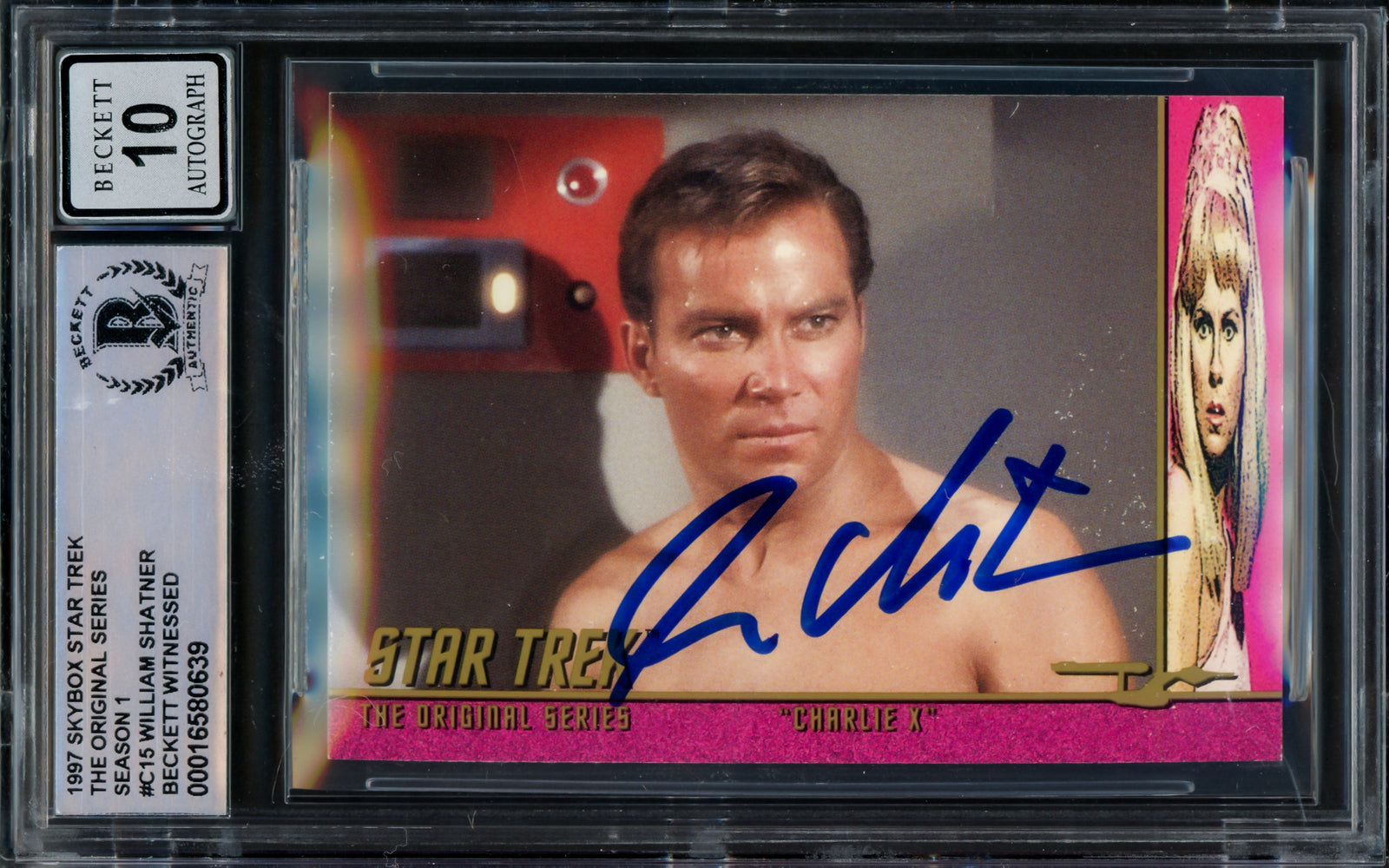 William Shatner Autographed 1997 Fleer Skybox Card #C15 Star Trek Captain Kirk Auto Grade Gem Mint 10 The Original Series Season 1 Beckett BAS #16580639