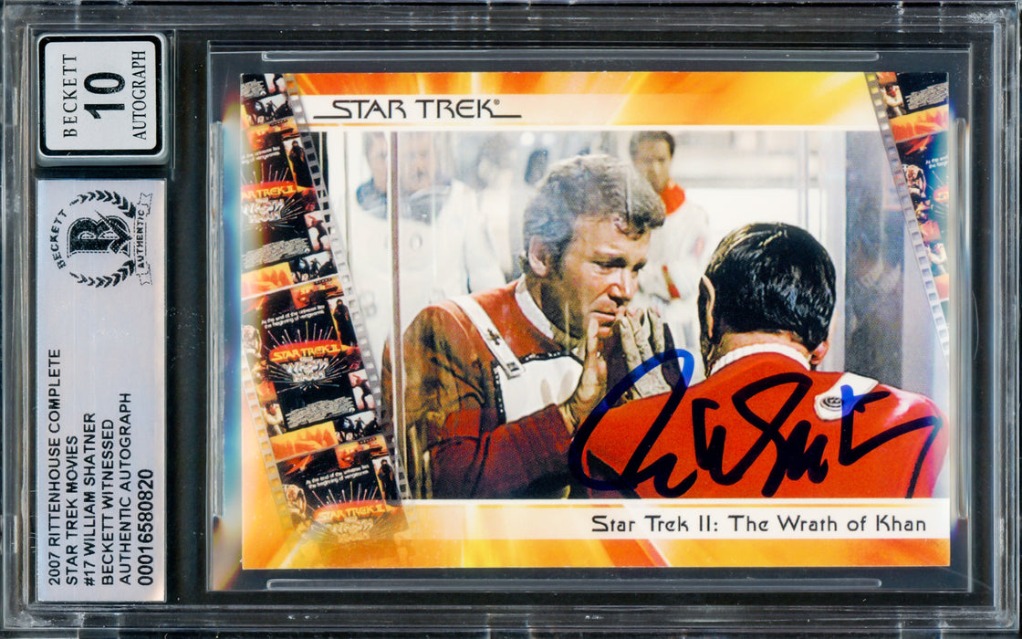 William Shatner Autographed 2007 Rittenhouse Card #17 Star Trek Captain Kirk Auto Grade Gem Mint 10 Complete Movies Beckett BAS #16580820