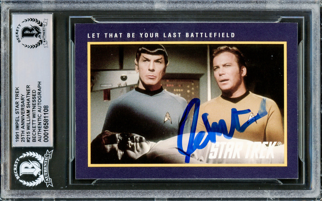 William Shatner Autographed 1991 Impel 25th Anniversary Card #215 Star Trek Captain Kirk (Smudged) Beckett BAS #16581108