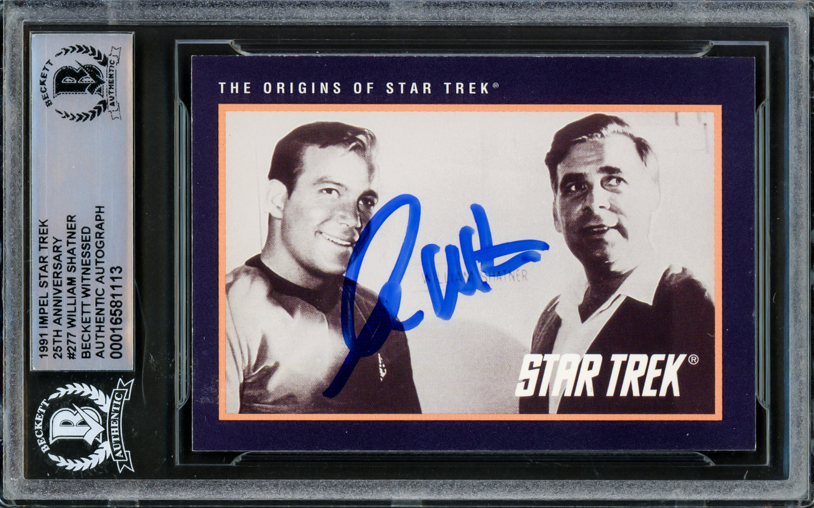 William Shatner Autographed 1991 Impel 25th Anniversary Card #277 Star Trek Captain Kirk Beckett BAS #16581113