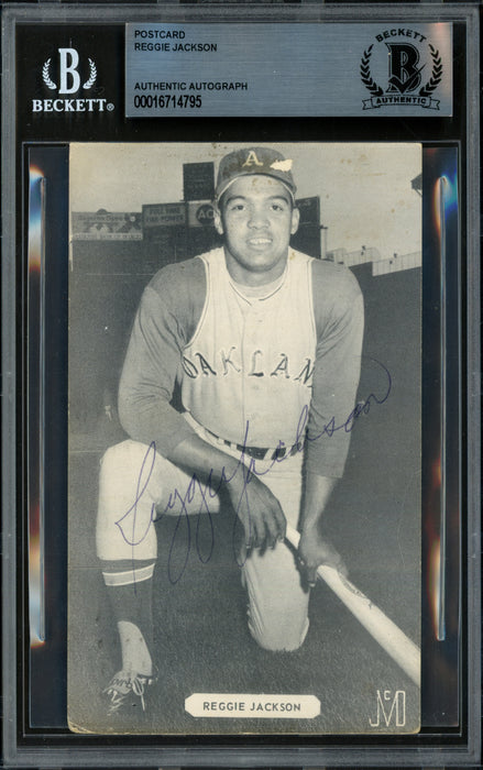 Reggie Jackson Autographed 1969 Postcard Oakland A's Vintage Rookie Era Signature Beckett BAS #16714795