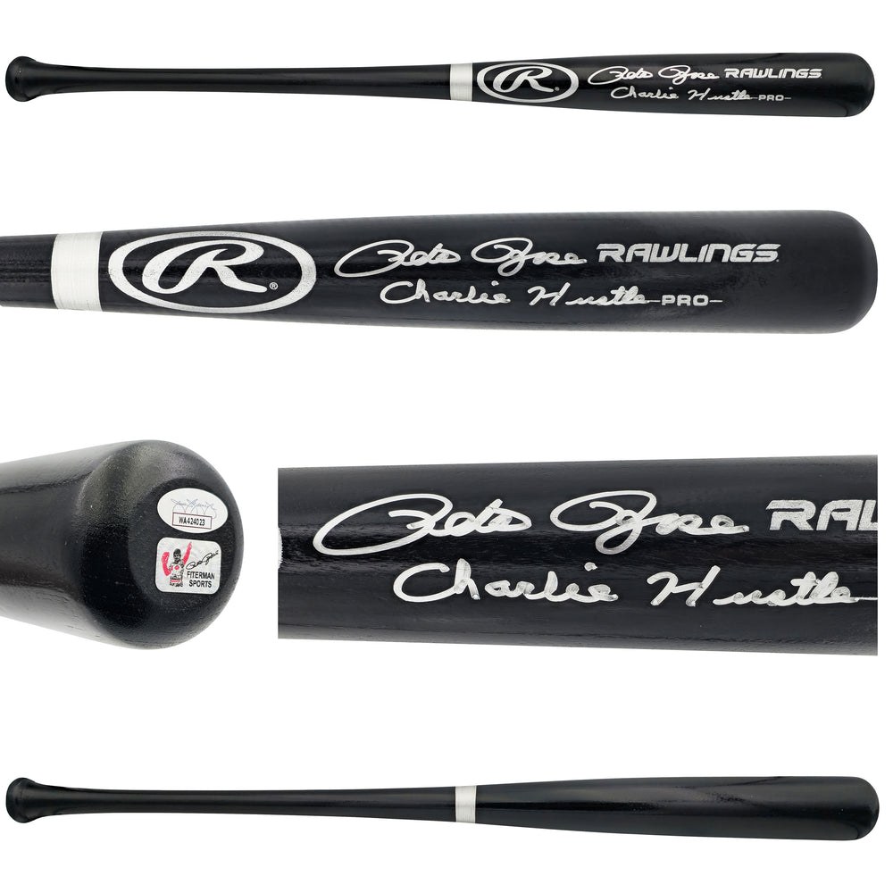 Pete Rose Autographed Black Rawlings Pro Baseball Bat Cincinnati Reds "Charlie Hustle" JSA