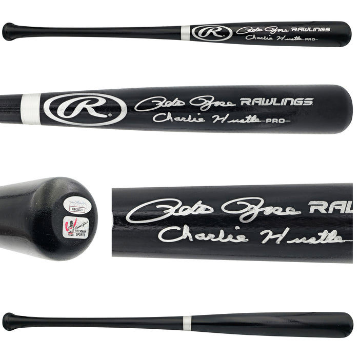 Pete Rose Autographed Black Rawlings Pro Baseball Bat Cincinnati Reds "Charlie Hustle" JSA