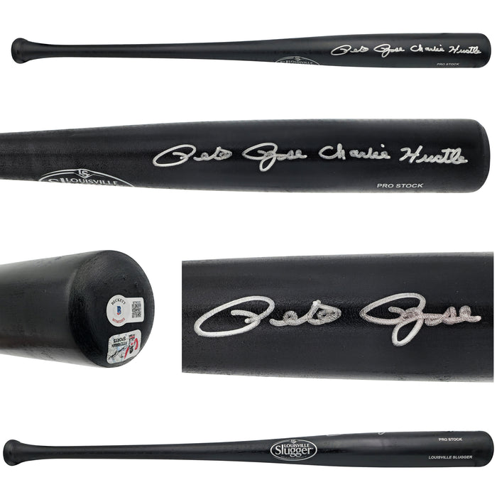 Pete Rose Autographed Black Louisville Slugger Pro Stock Baseball Bat Cincinnati Reds "Charlie Hustle" Beckett BAS Witness