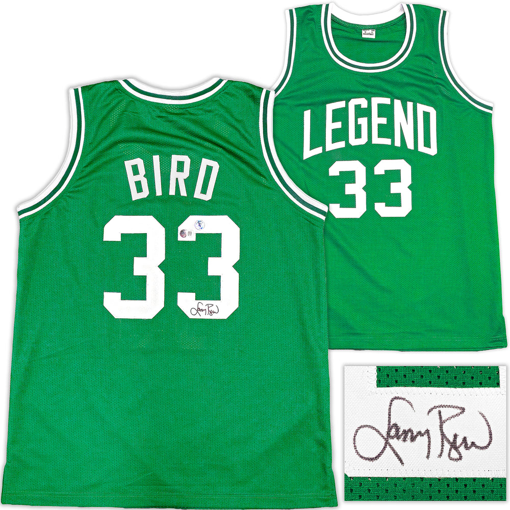 Boston Celtics Larry Bird Autographed Green Basketball Jersey Beckett BAS QR