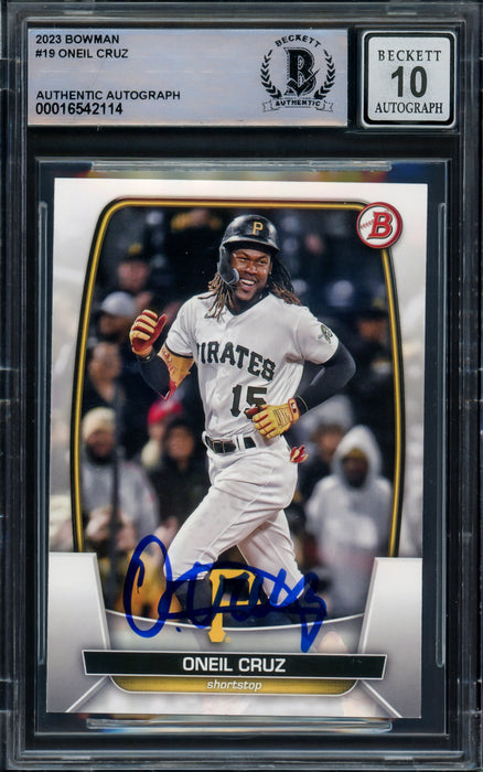 Oneil Cruz Autographed 2023 Bowman Card #19 Pittsburgh Pirates Auto Grade Gem Mint 10 Beckett BAS