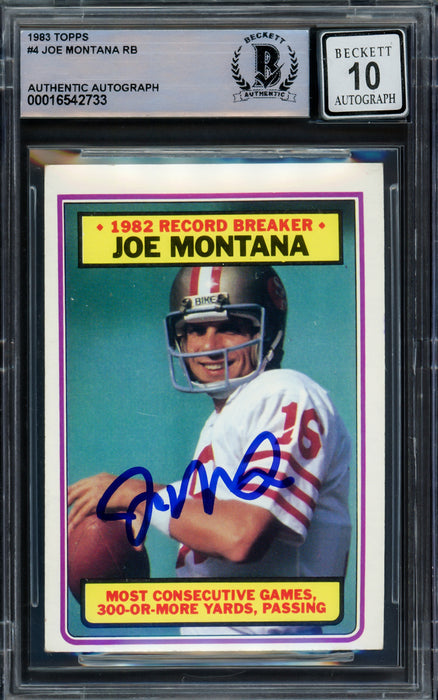 Joe Montana Autographed 1983 Topps Card #4 San Francisco 49ers Auto Grade Gem Mint 10 Beckett BAS