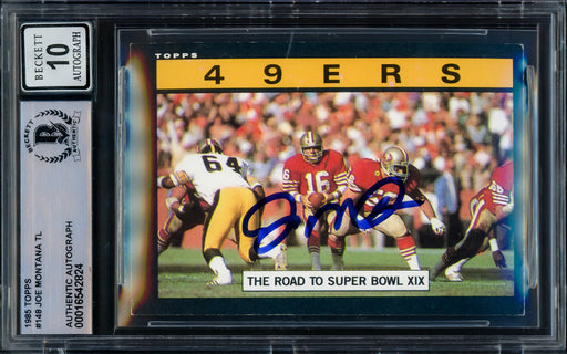 Joe Montana Autographed 1985 Topps Card #148 San Francisco 49ers Auto Grade Gem Mint 10 Beckett BAS