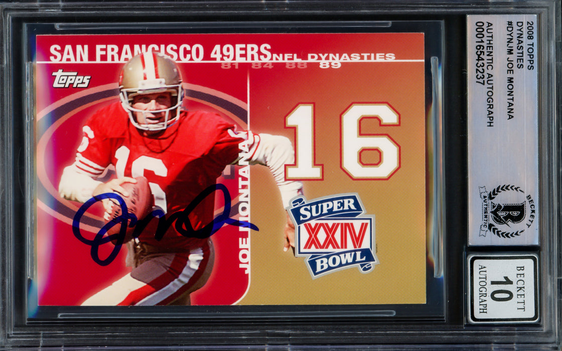 Joe Montana Autographed 2008 Topps NFL Dynasties Card #DYN-JM San Francisco 49ers Auto Grade Gem Mint 10 Beckett BAS