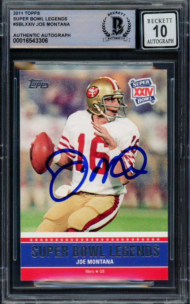 Joe Montana Autographed 2011 Topps Super Bowl Legends Card #SBL-XXIV San Francisco 49ers Auto Grade Gem Mint 10 Beckett BAS