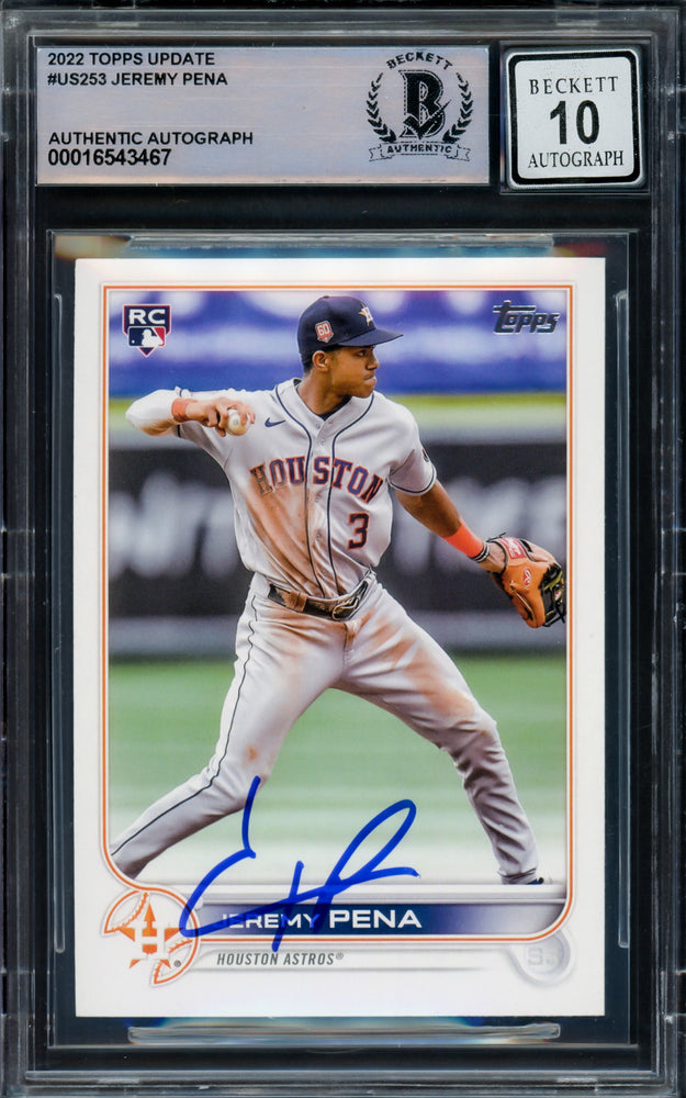 Jeremy Pena Autographed 2022 Topps Update Rookie Card #US253 Houston Astros Auto Grade Gem Mint 10 Beckett BAS