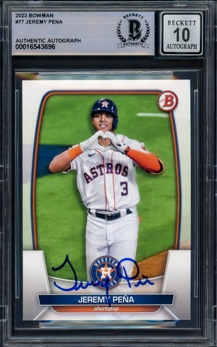 Jeremy Pena Autographed 2023 Bowman Card #77 Houston Astros Auto Grade Gem Mint 10 Full Name Beckett BAS