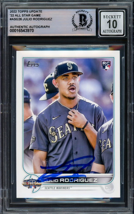 Julio Rodriguez Autographed 2022 Topps Update All Star Game Rookie Card #ASG26 Seattle Mariners Auto Grade Gem Mint 10 Beckett BAS
