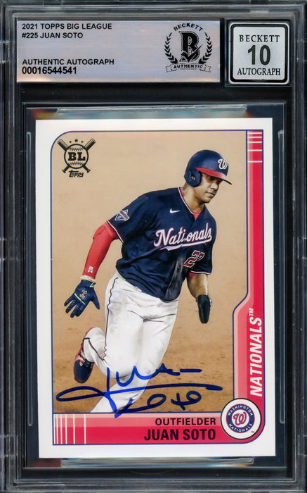 Juan Soto Autographed 2021 Topps Big League Card #225 New York Yankees Auto Grade Gem Mint 10 Beckett BAS