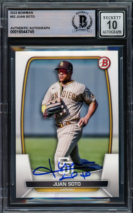 Juan Soto Autographed 2023 Bowman Card #52 New York Yankees Auto Grade Gem Mint 10 Beckett BAS