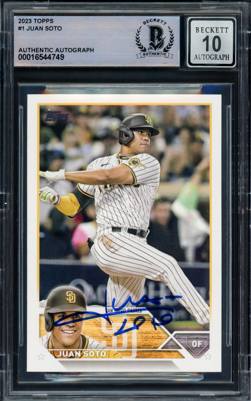 Juan Soto Autographed 2023 Topps Card #1 New York Yankees Auto Grade Gem Mint 10 Beckett BAS