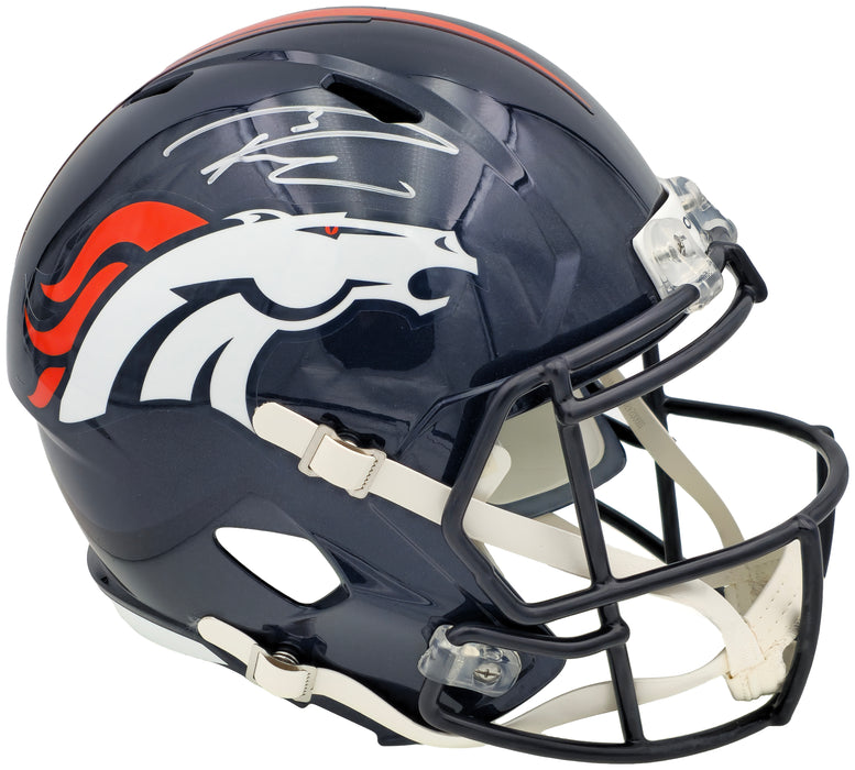 Russell Wilson Autographed Denver Broncos Blue Full Size Replica Speed Helmet Fanatics Holo