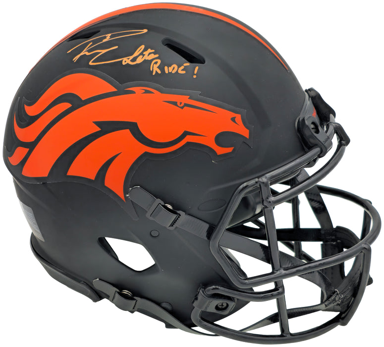 Russell Wilson Autographed Denver Broncos Eclipse Black Full Size Authentic Speed Helmet "Lets Ride" Fanatics Holo