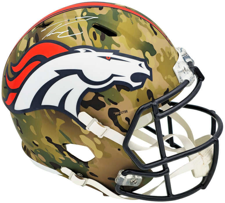 Russell Wilson Autographed Denver Broncos Camo Salute to Service Full Size Replica Speed Helmet Fanatics Holo