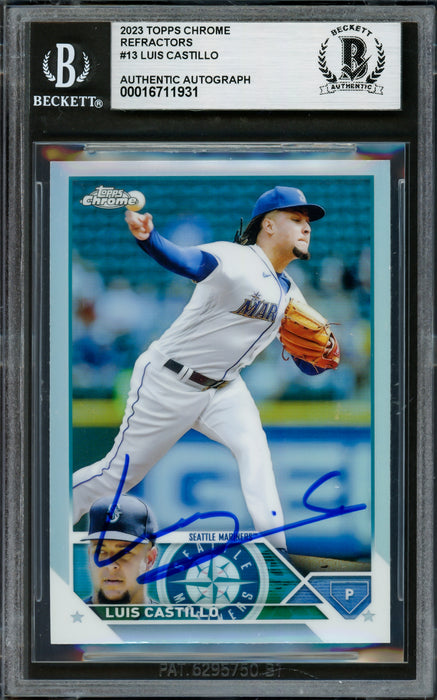 Luis Castillo Autographed 2023 Topps Chrome Refractor Card #13 Seattle Mariners Beckett BAS