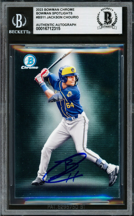 Jackson Chourio Autographed 2023 Bowman Chrome Spotlights Rookie Card #BS11 Milwaukee Brewers Beckett BAS