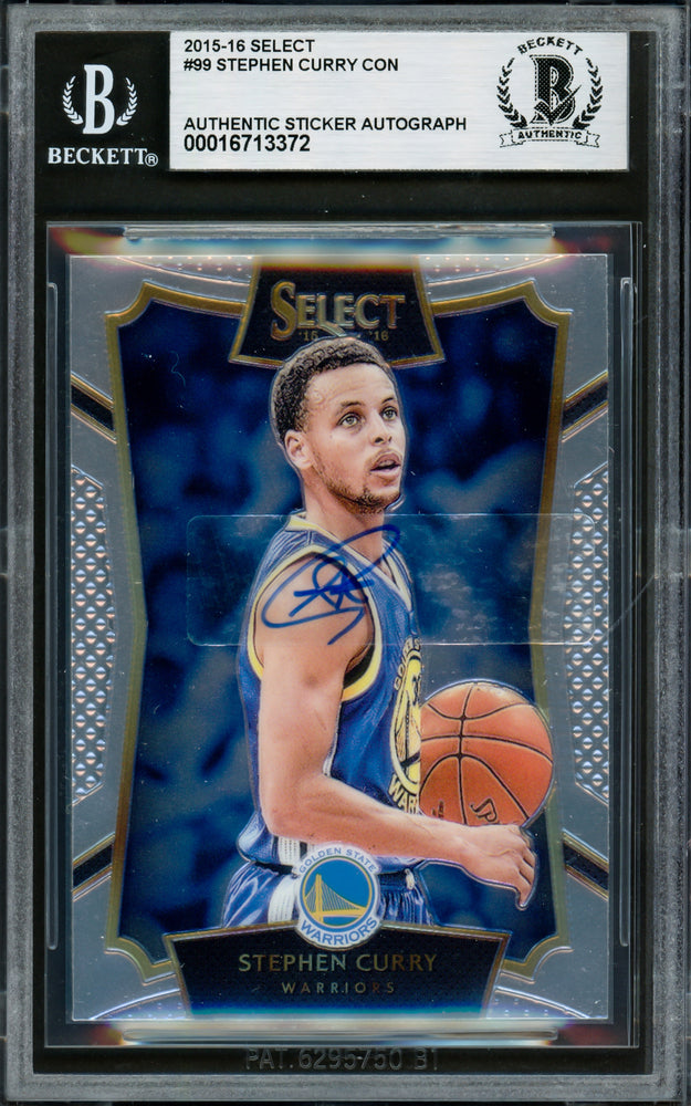 Stephen Curry Autographed 2015-16 Select Card #99 Golden State Warriors Beckett BAS
