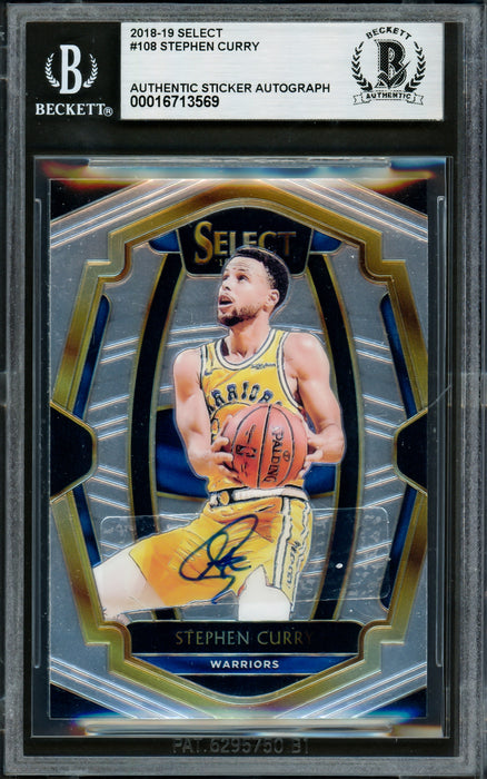 Stephen Curry Autographed 2018-19 Select Card #108 Golden State Warriors Beckett BAS