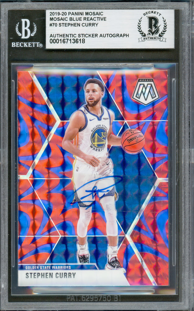 Stephen Curry Autographed 2019-20 Mosaic Prizm Reactive Blue Card #70 Golden State Warriors Beckett BAS