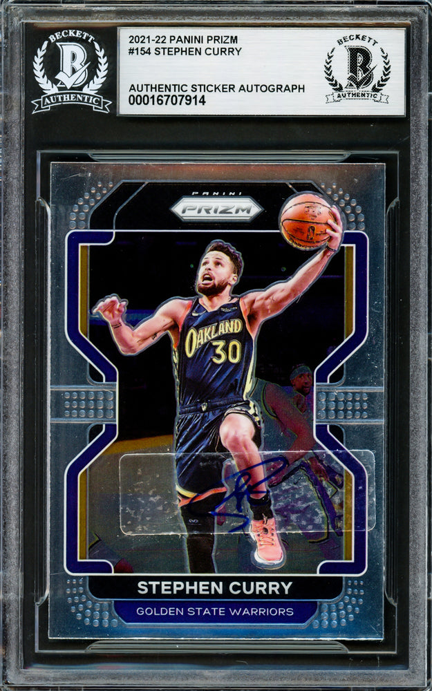 Stephen Curry Autographed 2021-22 Panini Prizm Card #154 Golden State Warriors Beckett BAS