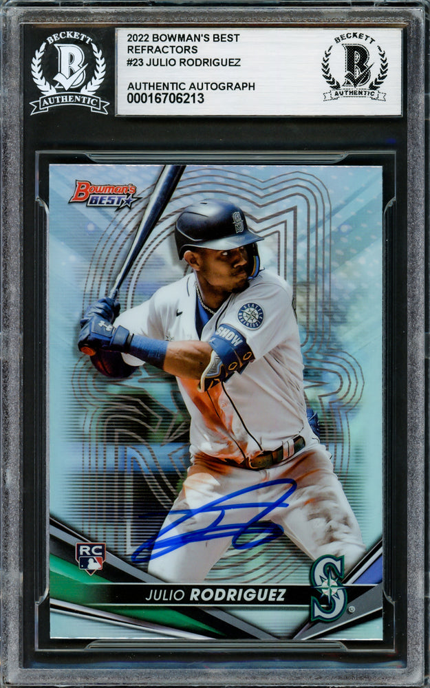 Julio Rodriguez Autographed 2022 Bowman's Best Refractor Rookie Card #23 Seattle Mariners Beckett BAS