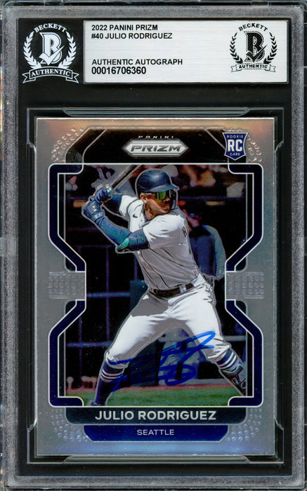 Julio Rodriguez Autographed 2022 Panini Prizm Rookie Card #40 Seattle Mariners Beckett BAS
