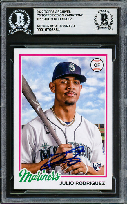 Julio Rodriguez Autographed 2022 Topps Archives 78 Design Variations Rookie Card #115 Seattle Mariners Beckett BAS