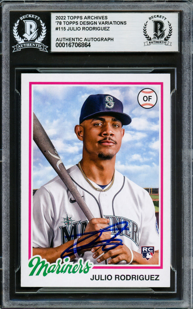 Julio Rodriguez Autographed 2022 Topps Archives 78 Design Variations Rookie Card #115 Seattle Mariners Beckett BAS