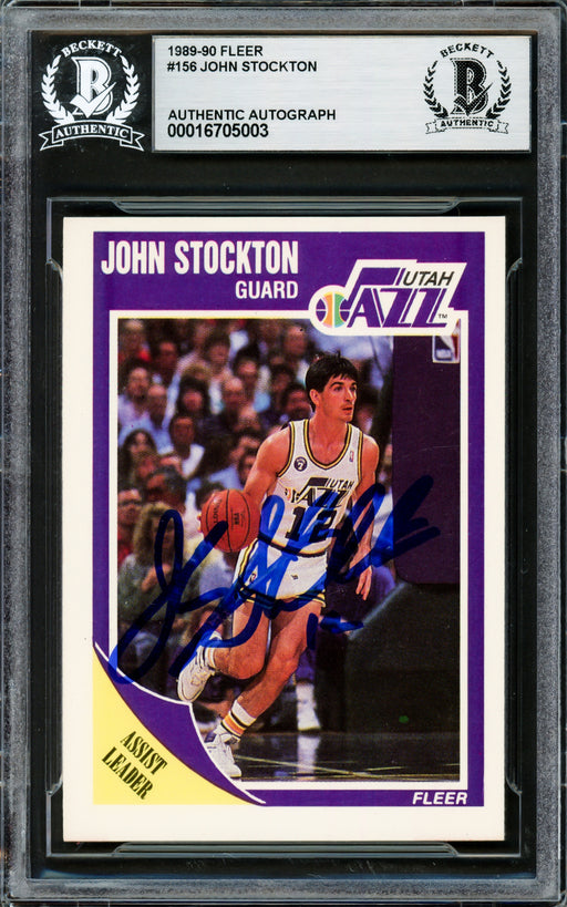 John Stockton Autographed 1989-90 Fleer Card #156 Utah Jazz Beckett BAS