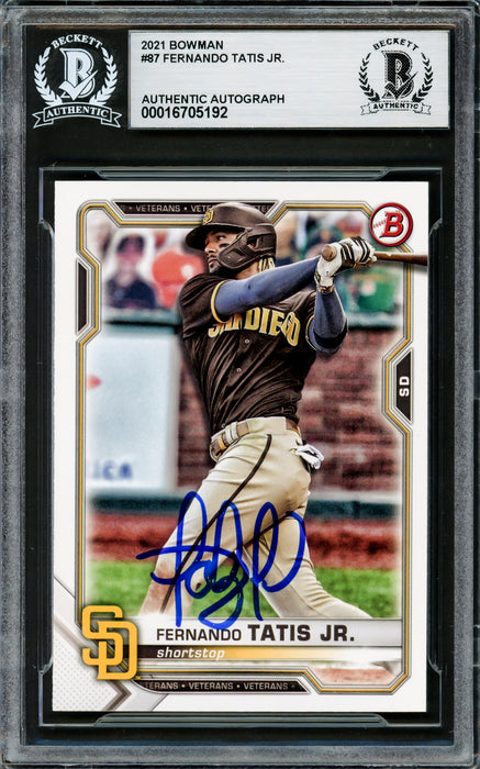 Fernando Tatis Jr. Autographed 2021 Bowman Card #87 San Diego Padres Beckett BAS
