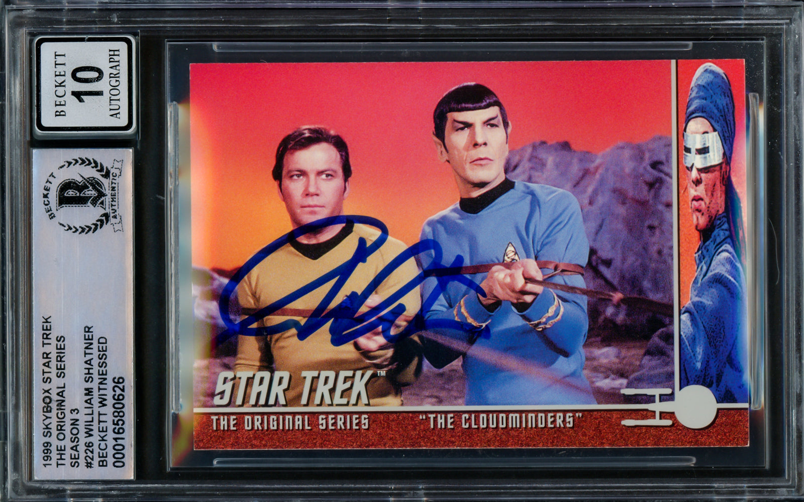 William Shatner Autographed 1999 Skybox Star Trek Original Series Card #226 Season 3 Captain Kirk Auto Grade Gem Mint 10 Beckett BAS
