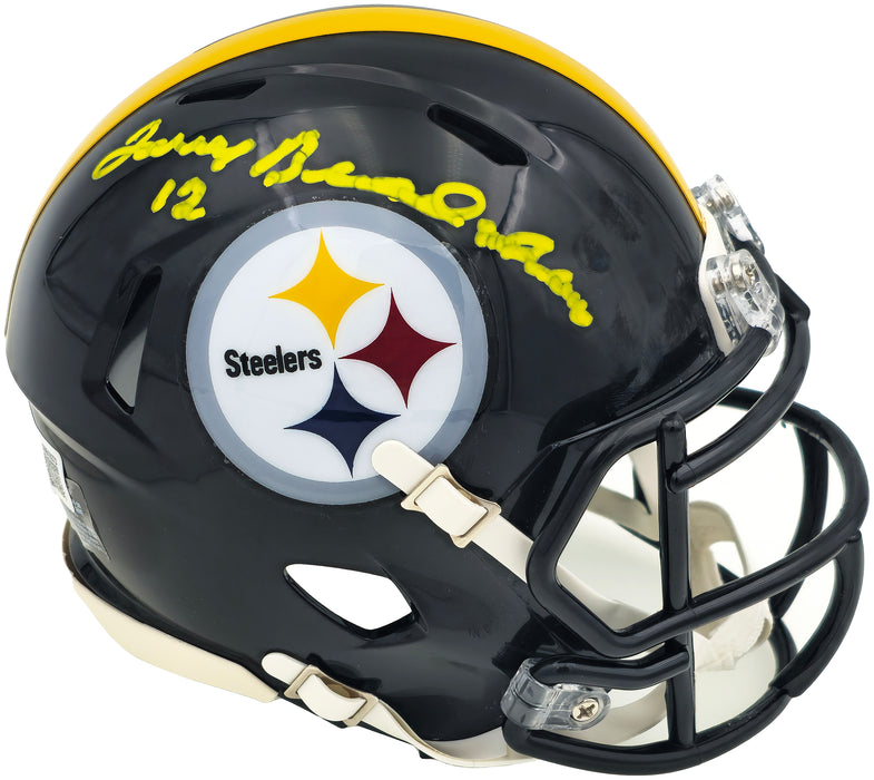 Terry Bradshaw Autographed Pittsburgh Steelers Black Speed Mini Helmet Beckett BAS Witness