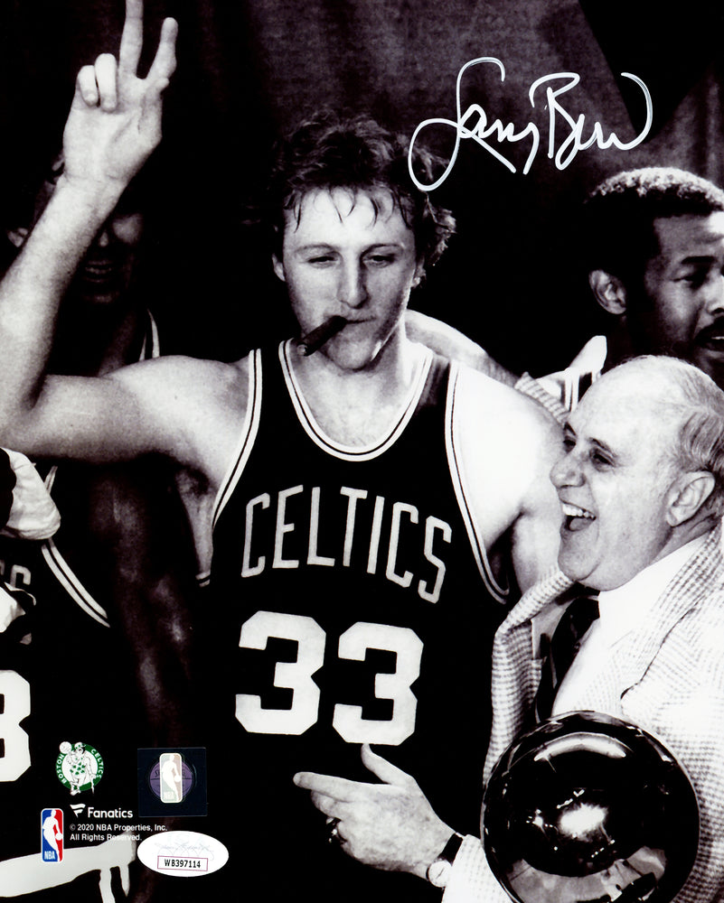 Larry Bird Autographed 8x10 Photo Boston Celtics With Red Auerbach JSA