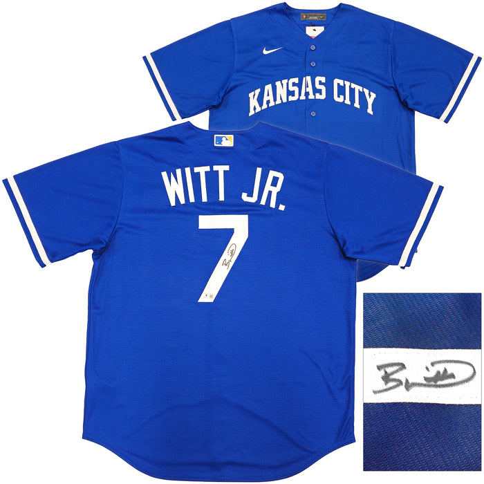 Kansas City Royals Bobby Witt Jr. Autographed Blue Nike Jersey Size L Beckett BAS Witness