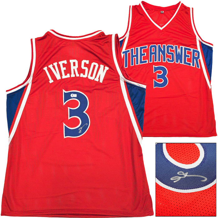 Philadelphia 76ers Allen Iverson Autographed Red Jersey Beckett BAS Witness
